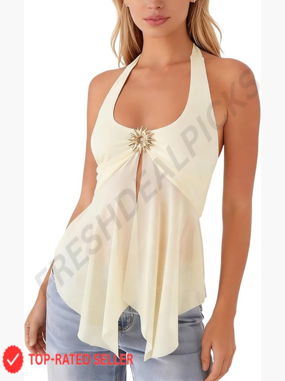 Y2k Sheer Mesh Halter Top Sleeveless Split Hem Tank Tops See Through Backless - Picture 1 of 6